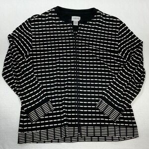 Chicos Travelers Jacket Womens Size 2 Black White Dash Stripe Zip Front USA Made